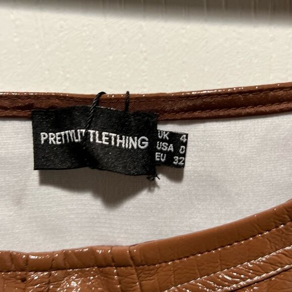 PrettyLittleThing Chocolate PU Sleeveless Corset Stitched Detail Bodycon Dress - Picture 6 of 6